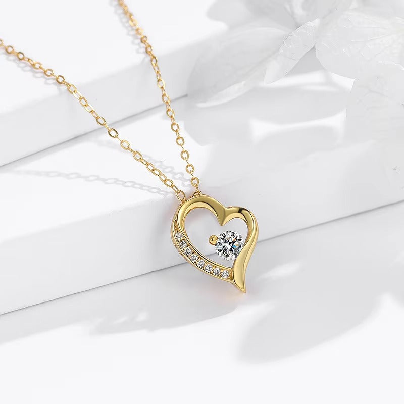 Titanium Steel Copper Plating Heart Shape Zircon Pendant Necklace Gold